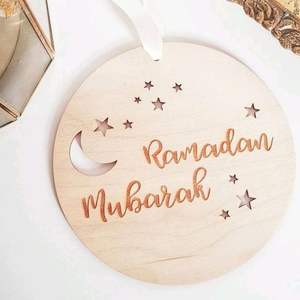 Modern Tabletop of Ramadan Mubarak with Wooden Crescent Table Sign For Warm And Festive Home Decor - Product Image 4