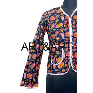 Chaqueta Acolchada con Estampado Floral 100% Algodón para Mujer, Cuello en V, Mangas Largas, Tejido de Punto Transpirable, Bolsillos con Botones, Multi-Temporada - Product Image 2
