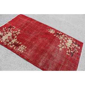 Alfombra turca vintage, alfombra de 3.8x6.6 pies, alfombra de lana roja marrón con motivos de plantas y árboles - Product Image 4