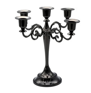 Candelabro de Metal para Mesa, Estilo Lujoso, Centro de Mesa para Bodas, Portavelas Decorativo, Acabado en Níquel Negro Pulido - Product Image 1