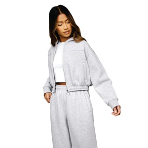 Veste à capuche athlétique décontractée pour femmes Heather Grey Cropped Hoodie Full Zip Soft Cotton Polyester Blend Hoodie For Womens Waer - Product Image 1