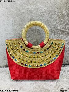 Artisan Handcrafted Designer Stone & Perlé Bridal Jute Sac à main Une soirée et un accessoire de mariage intemporels pour les femmes élégantes - Product Image 4