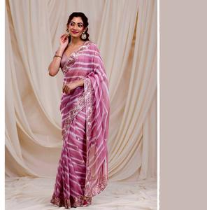 Indio elegante Bollywood elegante Impresión digital elegante Saree Georgette tela exclusiva Sari blusa elegante Ropa Étnica - Product Image 1