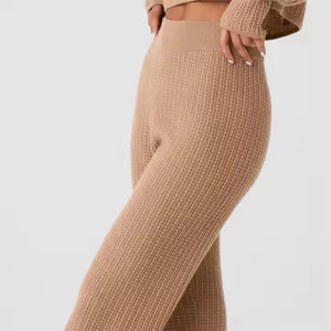 Pantalon de détente pour homme à taille haute, anti-froissement, doux, extensible, en tricot côtelé, avec fermeture éclair, taille mi-haute élastique pour un usage décontracté - Product Image 2