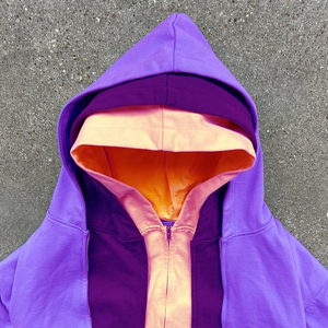 Sudadera con Capucha de Alta Calidad para Hombre, de Algodón Grueso, Estilo Francés, con Cierre, Triple Capa, Transpirable, Holgada, Personalizable, Lisa, Teñida, Estilo Urbano, para Invierno - Product Image 2