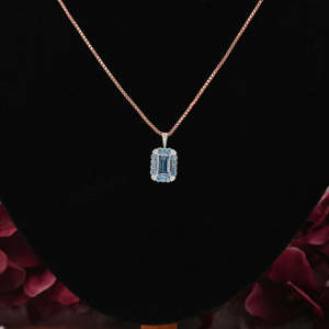 Collar con Colgante Minimalista de Oro Sólido de 14 Quilates Personalizado, Diamante en Forma de Esmeralda Azul Cultivado en Laboratorio, Chapado en Oro para Todas las Ocasiones para Mujer - Product Image 2