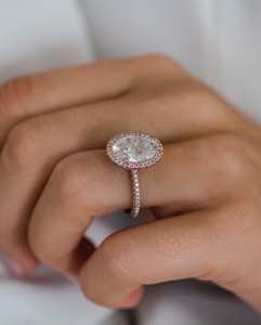 11x7mm Oval Cut <b>Moissanite</b> Engagement <b>Ring</b> | Double Halo Pave Band <b>Ring</b> in Silver or Gold | Bridal Wedding Fine Jewelry OEM - Product Image 5