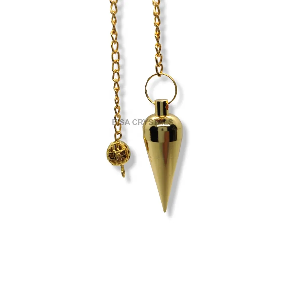 Gold-Plated Agate Cone Ring Metal Pendulum for Reiki Energy Power Dowsing Meditation Healing Pointed Cone Available