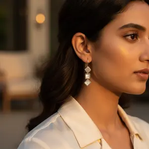 ต่างหูทรงลูกบาศก์สีเงิน ดีไซน์เก๋ ทันสมัย ของขวัญสำหรับเธอ พร้อมประกายมุก - Product Image 1