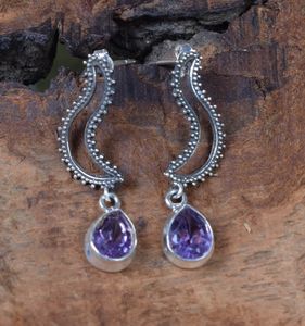 Boucles d'oreilles en argent sterling avec améthyste, faites à la main, pierres précieuses facettées, bijoux en pierre naturelle, cadeau pour femmes - Product Image 1