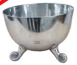 Bol de service en aluminium et métal de forme ronde à l'aspect doré brillant avec pied pour hôtel restaurant - Product Image 3