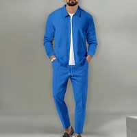 Ensemble de survêtement en coton pour homme, respirant, tricoté, uni, décontracté, veste zippée, pantalon de jogging, deux pièces