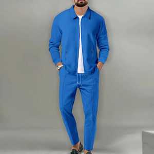 Men Cotton Tracksuit Breathable Knitted Solid Casual Zip Jacket <b>Jogger</b> Pants Two Piece Set - Product Image 5