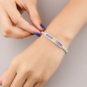 Fantaisie arc-en-ciel saphir coupe émeraude ronde certifié Moissanite Bracelet de Tennis pour les bijoux de mode des femmes - Product Image 5
