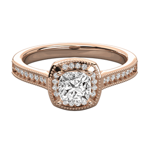 Bague de fiançailles avec halo de diamants taille coussin et diamants ronds - Product Image 1