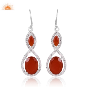 Pendiente de piedras preciosas de topacio blanco y cornalina Natural de Plata de Ley 925 para mujer, fabricante de joyería personalizada - Product Image 1