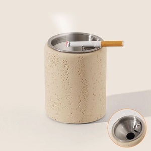 White Marble <b>Ashtray</b> with METAL Accent Lid Modern Smoking Accessory for Luxury Home Decor Sleek Tabletop Design Stylish Durable - Product Image 2