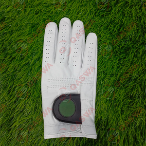 Logo personnalisé et design Gants de golf en cuir de couleur blanche avec fermeture à crochet et boucle du doigt droit - Product Image 1