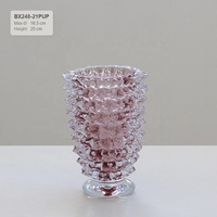 Vases en verre soufflé à la bouche Bixuan, texture glace, sur pied, en cristal rose, bleu, ambre, transparent, pour la décoration d'hôtels et de mariages
