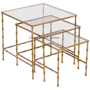 Simple Stylish Metal Nesting and Side <b>Table</b> Gold Color Shiny Plating Admirable Loo Bamboo Design Legs Living Room Furnitures - Product Image 4