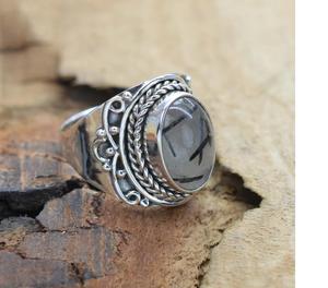 Anillo de piedras preciosas de Plata de Ley 925 rutilo negro hecho a mano elegante joyería Natural regalo para su piedra natal de abril - Product Image 3