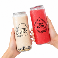 Boîte en PET personnalisée, écologique et recyclable, avec couvercle en aluminium, pour desserts, sodas, bubble tea, jus, 330 ml, 500 ml, avec anneau de tirage en plastique