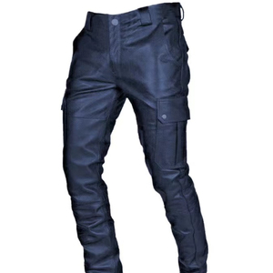 Pantalones de cuero con logotipo personalizado de alta calidad marrón 100% de cuero genuino de retazos de cintura alta transpirables para hombre - Product Image 5