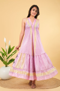 Robe longue en soie à dos nu style bohème, motif floral, impression sérigraphique durable, style de fête - Product Image 4
