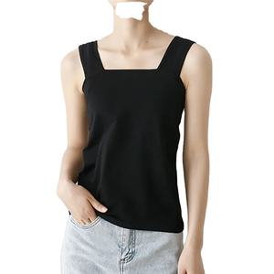 Top corto sin mangas de verano para mujer, cuello cuadrado, camiseta básica, chaleco sexy sin espalda, tops sin mangas de colores sólidos, tejido frontal - Product Image 5