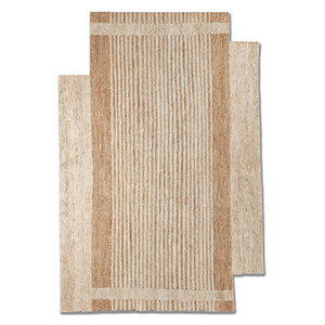 พรมปูพื้นลายทางสีเบจน้ำตาลถักมือจากเส้นใยปอกระเจาและป่าน  แบบทอเรียบ สำหรับบ้าน ทางเดิน รูปทรงสี่เหลี่ยมผืนผ้า ลายพิมพ์นามธรรม-PKJT-156 - Product Image 1