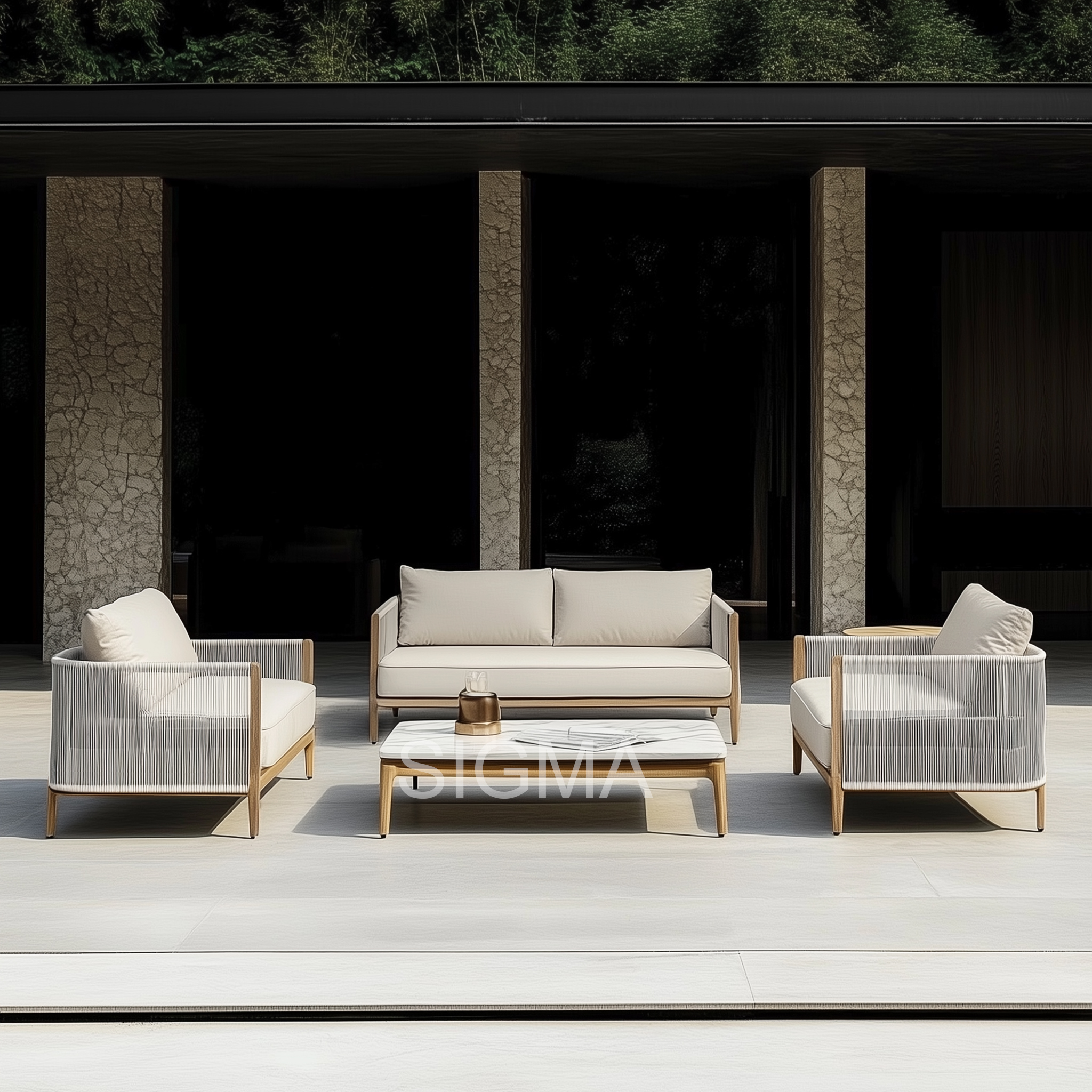 Rope Outdoor furniture set garden sofa set teak wood lounge chair luxury dining table sofa living room furniture dining tables