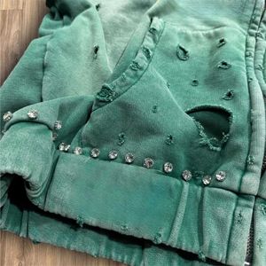 100% Organic Cotton French Terry <b>Zip</b> <b>Up</b> <b>Cropped</b> <b>Hoodie</b> Streetwear Distressed Ripped Acid Washed Rhinestone <b>Hoodie</b> - Product Image 6