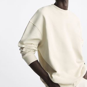 Sweat-shirt à col rond personnalisé Streetwear 100% coton surdimensionné épaules tombantes poids lourd côtes col rond basics sweats pour hommes - Product Image 3