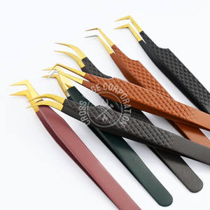 Pinzas de volumen para botas, tapas de seguridad, pinzas de pestañas de acero inoxidable, Juego de aislamiento de curva de luna con agarre de fibra de diamante - Product Image 5