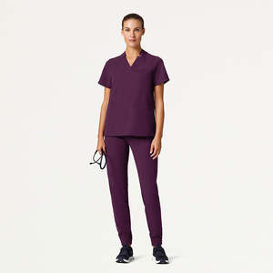 Women's Nursing Scrubs Modern Fit 70% Polyester 30% Rayon Breathable & Comfortable Zipper Front 2 Pockets <b>Elastic</b> <b>Waistband</b> - Product Image 6