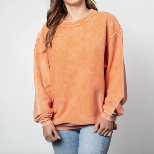 Sweat-shirts à col rond en coton 100% pour femmes, surdimensionnés, délavés à l'acide, côtelés, sweat-shirts et sweats à capuche pour femmes en coton, grandes tailles - Product Image 4