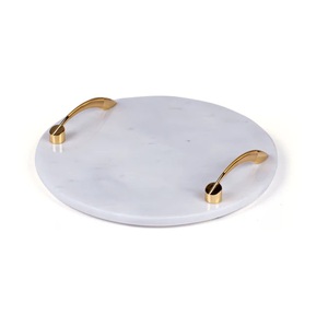 Plateau de service en marbre décoratif avec poignées dorées design, plateau de service plat en marbre de luxe à vendre. - Product Image 1