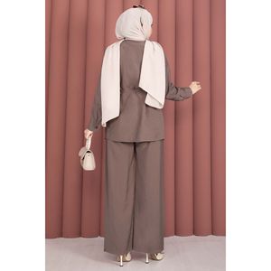 Conjunto de Dos Piezas de Hijab Color Café para Mujer Musulmana, Estampado Floral, Tejido de Crepé, Estilo Casual para Oficina, Chal para Hombros, Lazo para Cintura - Product Image 5