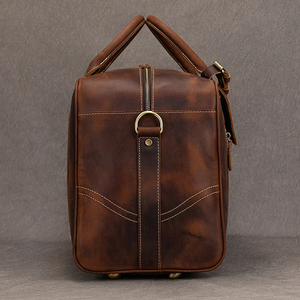 Sac de voyage pliable en cuir véritable avec fermeture éclair, sangle réglable, grande capacité et compartiment séparé pour chaussures - Product Image 3