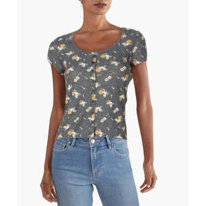 T-shirt Waffle Oversize Crave Fame Junior con Bottoni Frontali Traspirante Grigio - Product Image 1