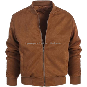 2026 OEM Top Selling Brown Faux <b>Suede</b> Men's 100% High Quality Winter Windproof Stand Plain Dyed Low MOQ Low Price Bomber <b>Jacket</b> - Product Image 1