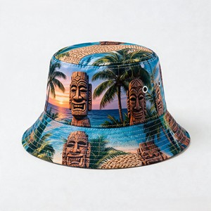 Casquette Bob Personnalisée Impression Numérique Intégrale Plage Tropicale Surf Plage Ambiance Estivale Casquette de Pêcheur OEM ODM Faible MOQ Haute Qualité Fabrication - Product Image 6