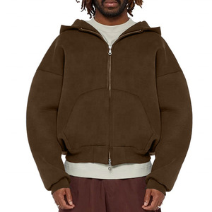 Sweats à capuche personnalisés hommes 100% coton 500 Gsm épais surdimensionné Double capuche fermeture éclair épaule tombante sweats à capuche - Product Image 6