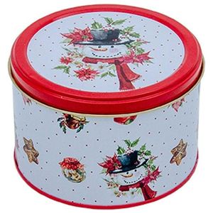 Boîte de rangement décorative ronde bonhomme de neige rouge 1.2L Ø 140x90mm - Product Image 1