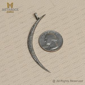 Colgante de luna creciente de plata 925 oxidado colgante de luna de diamante pavimentado hecho a mano joyería de nuevo diseñador de alta calidad - Product Image 5