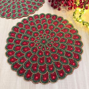 Manteles individuales con cuentas redondas elegantes con bordado hecho a mano, manteles individuales bordados con cuentas hechas a mano para casas de lujo - Product Image 3