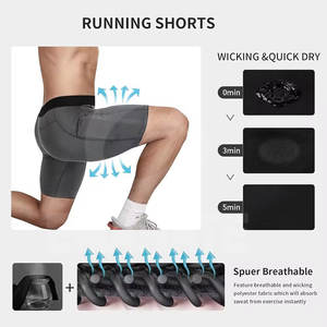 Shorts de compression légers pour hommes en toile respirante avec taille élastique, service OEM en gros, poches latérales, en Spandex/Nylon - Product Image 6