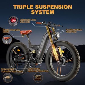 4000W doppio motore Ebike 40 + MPH 12V 70Ah alluminio freno a disco 12 velocità AWD elettrico Mountain Bike per adulti 24 "pneumatico grasso - Product Image 5