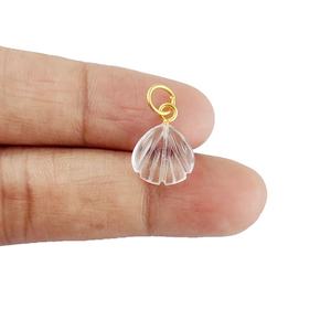 Colgante de concha de mar tallada de 12mm de Plata de Ley 925 con piedras preciosas de cuarzo de cristal, abalorio de piedra curativa Vermeil de oro para niños - Product Image 2