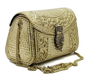 Pochette indienne en métal pour femme, sac à main pour soirées, prix de gros, pochette en laiton avec gravure florale complexe - Product Image 1
